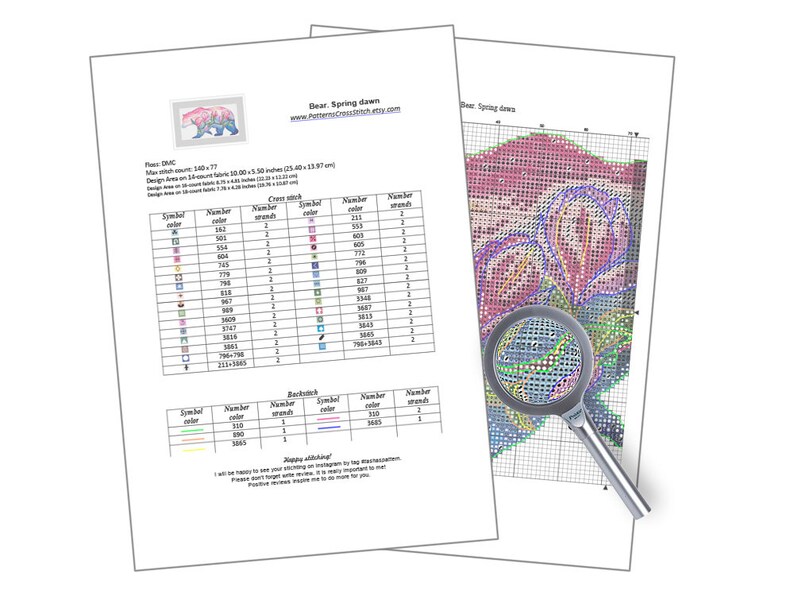 Spring dawn spring summer aurora Bear animal silhouette cross stitch pattern -Magnolia embroidery