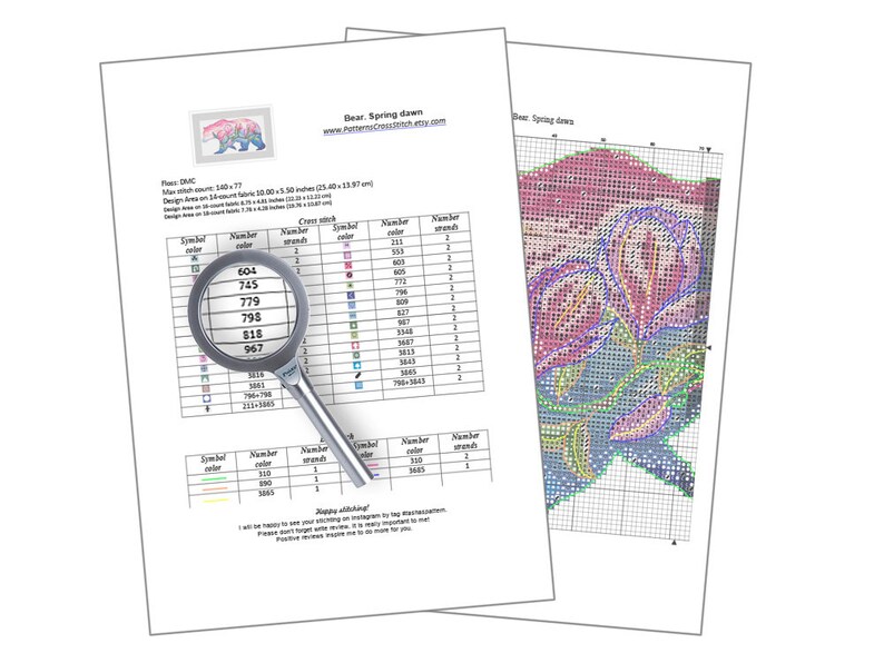 Spring dawn spring summer aurora Bear animal silhouette cross stitch pattern -Magnolia embroidery