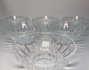 Vintage Clear Cut Diamond Point Glass Leaded Crystal Bowl Set of Six