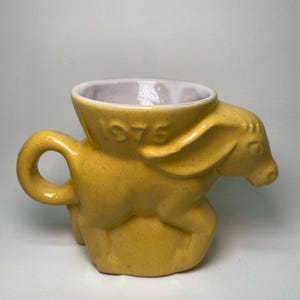 Retro 1975 Frankoma Pottery Donkey Mug Yellow