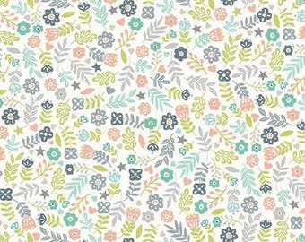 Baby Safari Animal Themed Quilting Cotton by Makower UK - Floral Print Light