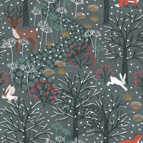 Winter in Bluebell Wood From Lewis and Irene - Winter Woods in Dark Gray FLANNEL Fabric