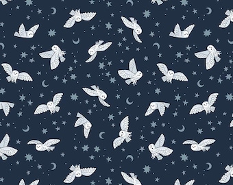 Twilight Creatures Winter Forest Themed Quilting Cotton by Riley Blake - Night Owls in Indigo