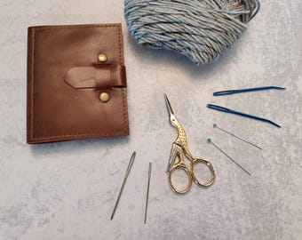 Handmade leather needle book - Perfect for holding knitting and embroidery needles, scissors, and pins for mending