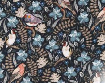 Feathers and Flora by Catherine Marion for Robert Kaufman Birds and Flora in Earth - Cotton Fabric