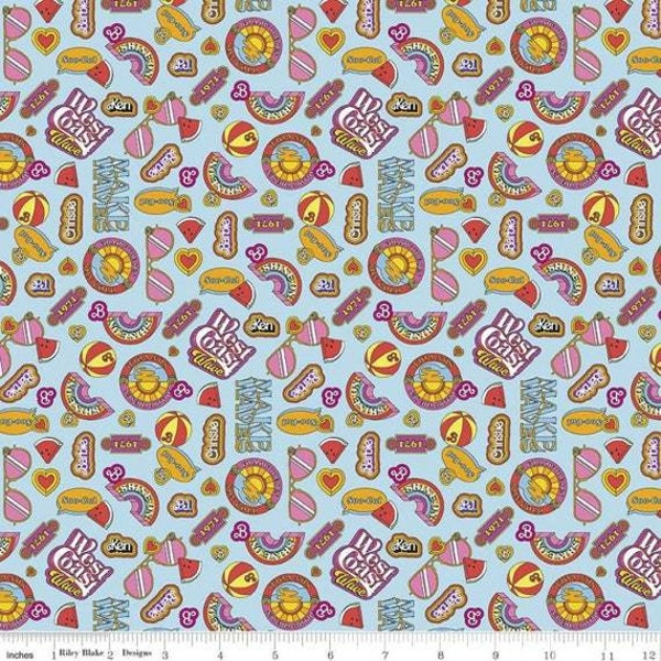 Malibu Barbie - Riley Blake - Beach Barbie Summer Icons Print - Quilting Cotton Fabric