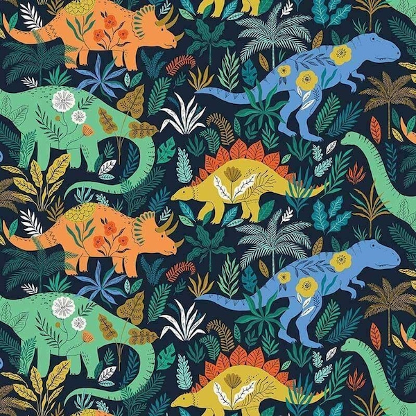 Roar from Bethan Janine for Dashwood Studio - by the Half Yard - Dinosaur Print Fabric