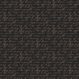 Peut inclure: Fond gris foncé avec un texte manuscrit répétitif de couleur cuivrée. Le texte comprend des phrases telles que "Looking beyond human existence" et "always gazing at the night sky".