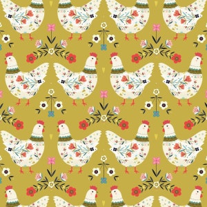 Strawberry Tea by Bee Brown - Dashwood Studios - Scandinavian Chickens- Hygge Country Chic Themed Quilting Cotton Fabric