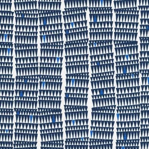 May include: A white background with a repeating pattern of blue triangles. The triangles are arranged in rows, with each row offset from the one above it. The pattern creates a sense of movement and depth.