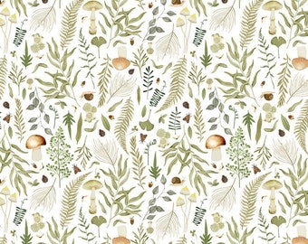 Moonflower - Dear Stella - Verdure in White - Boho Woodland Mushroom Quilting Cotton Fabric