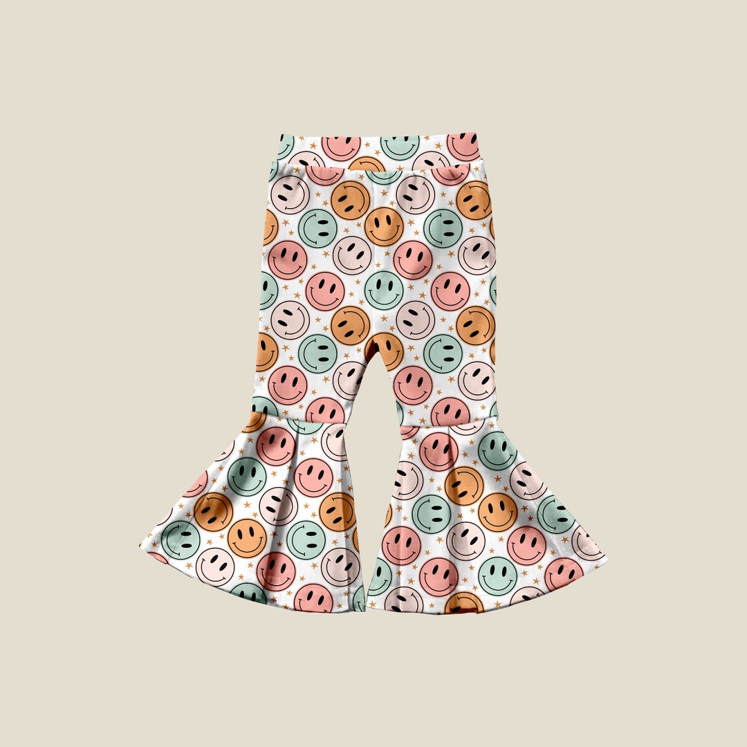 High-waisted Summer Spring Retro Smiley Face Baby Bell Bottoms Bummies ...