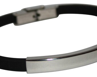 Custom Engraved Men/'s ID Bracelet rubber /& stainless steel gift pouch BR91