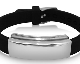 Custom Engraved Men/'s ID Bracelet rubber /& stainless steel gift pouch BR91