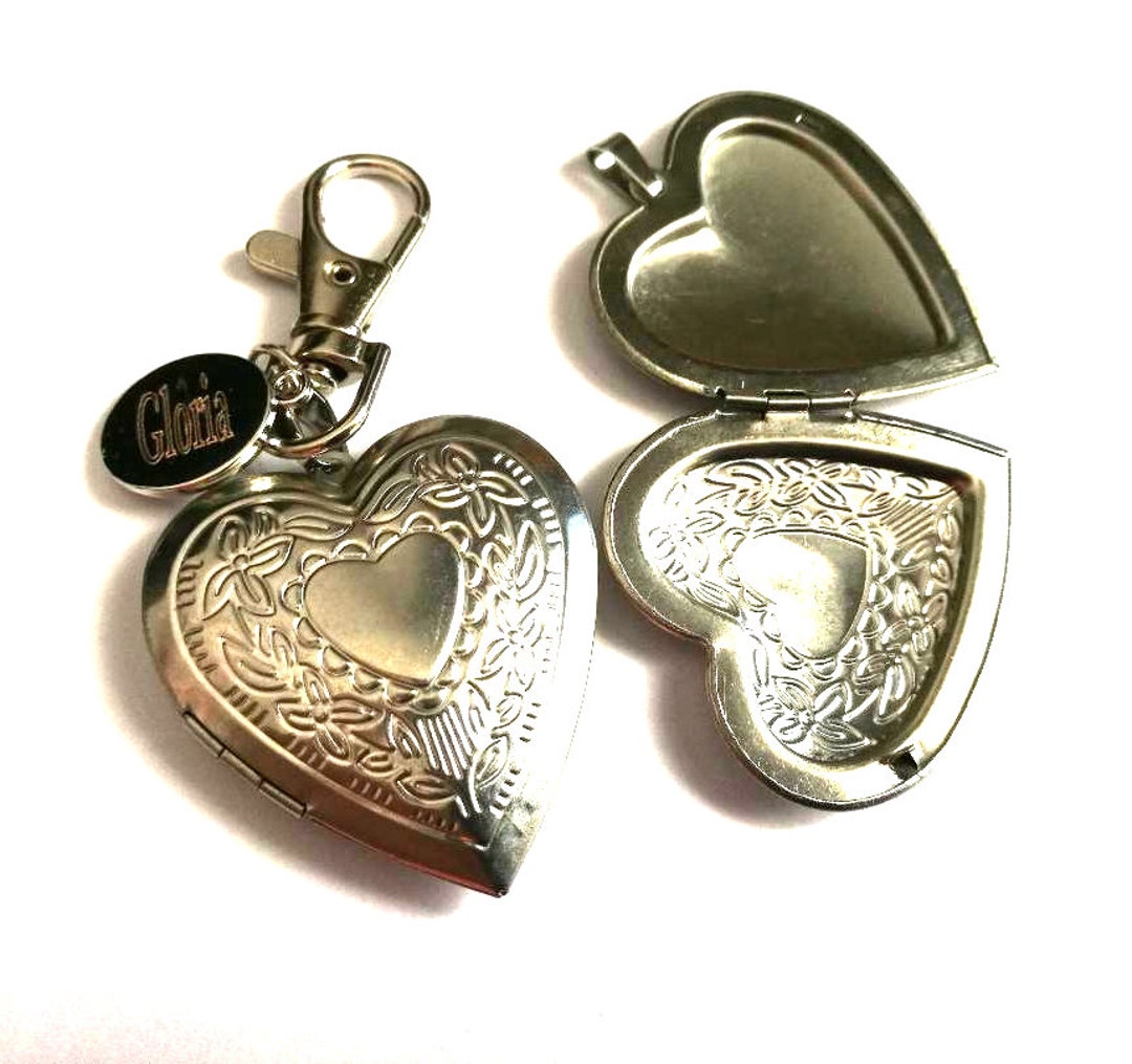 Engraved Silver Colour Heart Locket Keyring in Gift Pouch K3 Etsy