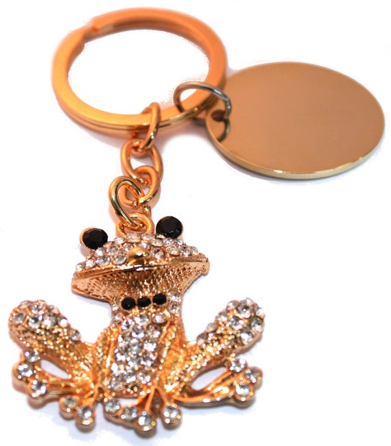 handbag charm with crystals BR411 Engraved personalised smart frog keyring