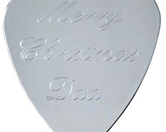 Merry christmas dad  guitar pick / plectrum, stainless steel, personalised with any message, delivered in velvet gift pouch