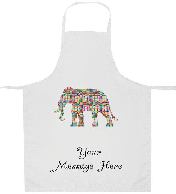 Personalised ladies apron gift with colourful elephant design apf14 