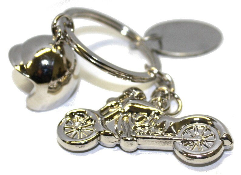 Engraved / Personalised Metal Motorbike and Helmet Keyring in Etsy