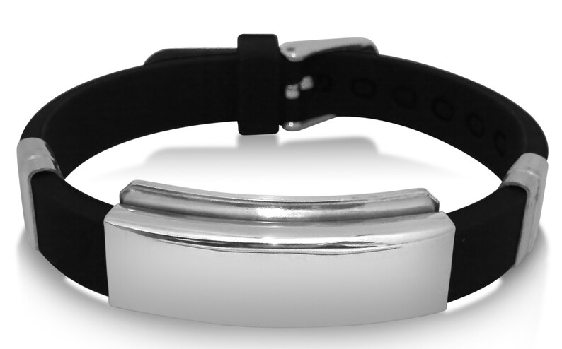 Custom Engraved Men/'s ID Bracelet rubber /& stainless steel gift pouch BR91