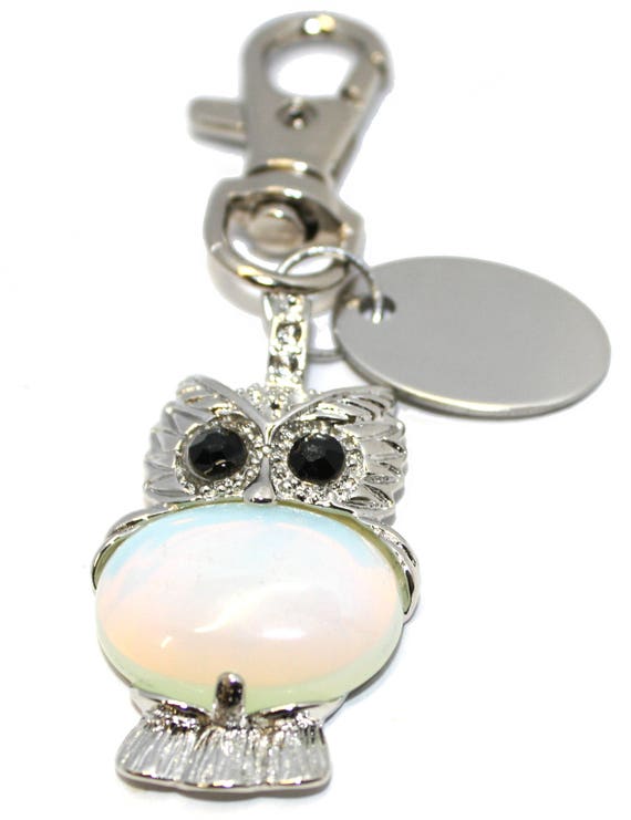 Engraved / personalised imitation sea opal owl keyring / | Etsy
