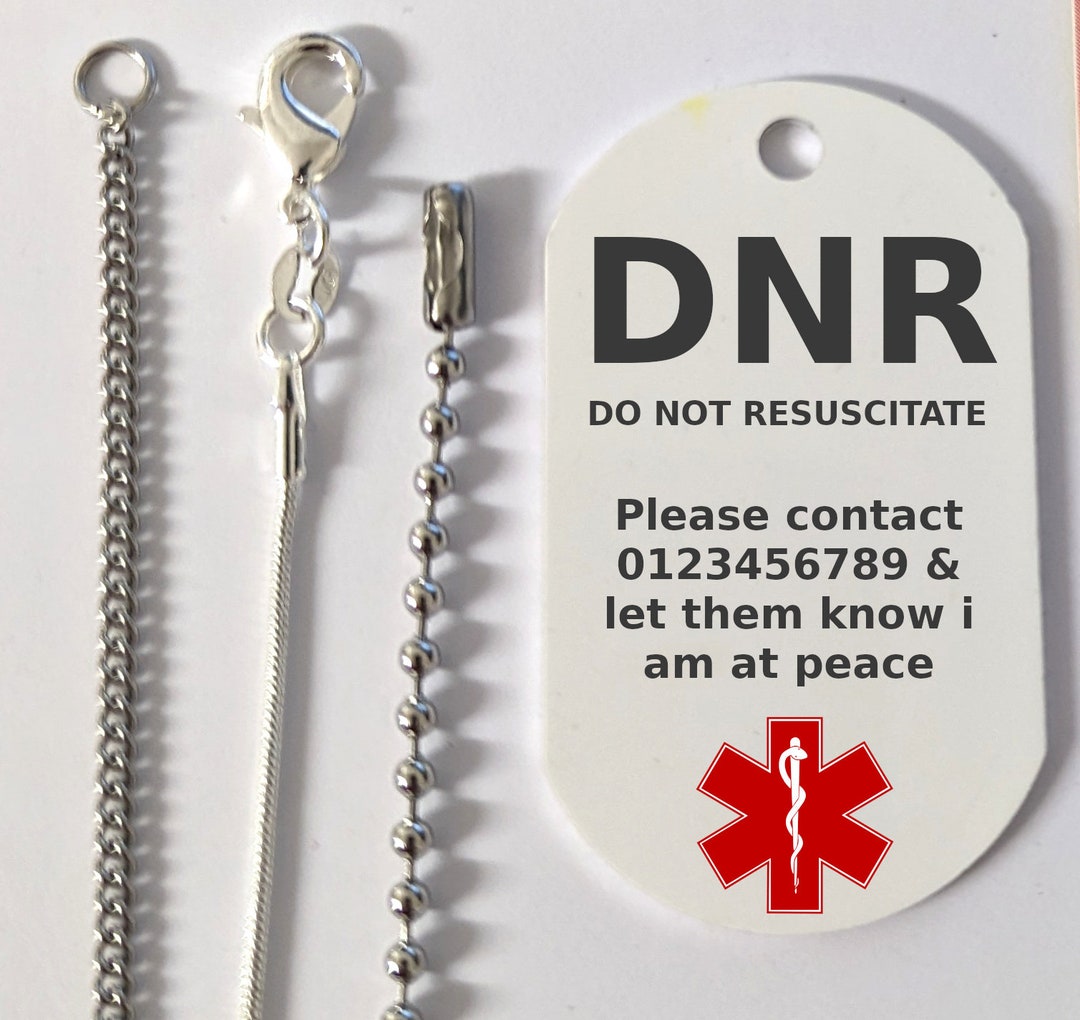 DNR Do Not Resuscitate Medical Alert Contact Number Necklace Etsy