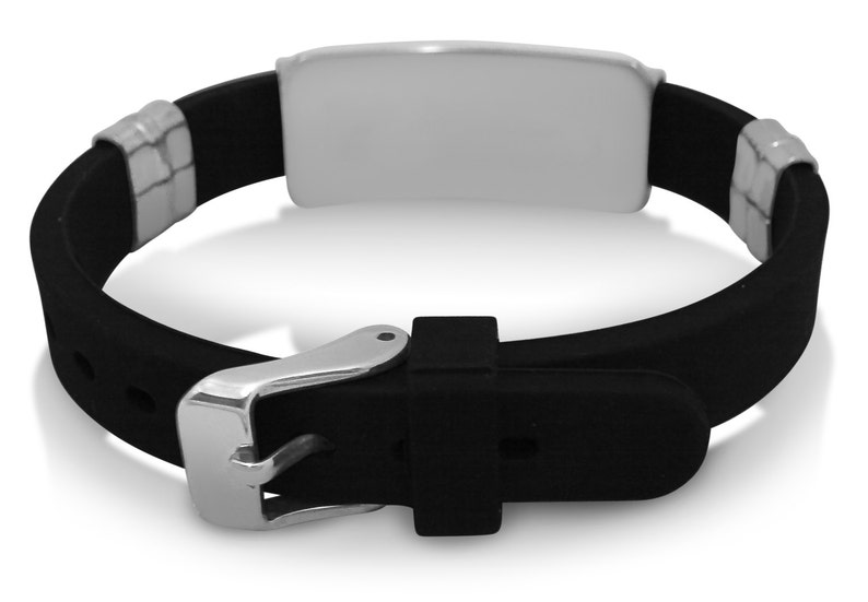 Custom Engraved Men/'s ID Bracelet rubber /& stainless steel gift pouch BR91