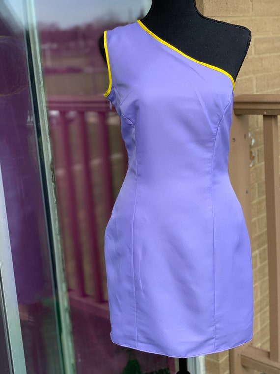 purple one shoulder dress