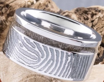 Silver Chrome Engravable Visible Pet Ash Cremation Jewelry Ring width 10mm RB046D