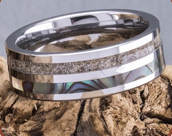 JB Memorials Natureline Abalone Shell Tungsten Carbide Pet Ash Cremation Ring WR008