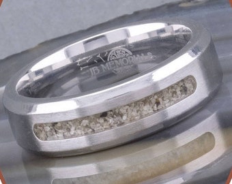 Silver Chrome Visible Pet Ash Cremation Jewelry Matte Finished Ring width 7mm RB045CCM