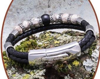 Memorial Ashes Jewelry - Ashes Urn Bracelet - Stainless Steel - Leather - Mens - Bead - Cremation Urn Bracelet - VAS004C