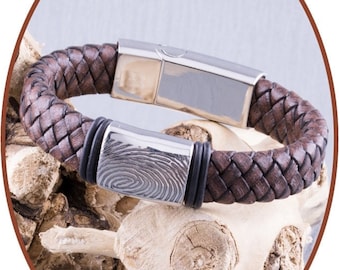 Joyería conmemorativa - Pulsera para cenizas - Acero inoxidable - Cuero vintage - Pulsera para cenizas de cremación con huellas dactilares - ASB050