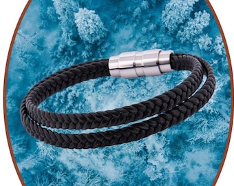 Joyería conmemorativa - Pulsera para cenizas - Acero inoxidable - Cuero PA negro - Pulsera para urna de cremación - ASB048A