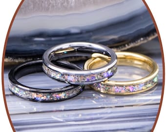 Anillo de cremación de carburo de tungsteno de 4 mm para cenizas de mascotas, anillo conmemorativo de cenizas con copos de varios colores, joyería de urna de recuerdo de cremación, RB143A