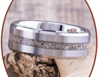 Anillo de cremación de 8 mm - Carburo de tungsteno - Acabado satinado visible - Cenizas de mascotas - Anillo de cenizas para hombre - Joyas de recuerdo de cremación - RB048HT