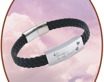 Joyas conmemorativas - Pulsera de cenizas de cenizas - Acero inoxidable - Cuero negro PA - Grabable - Pulsera de urna de cremación - IM001