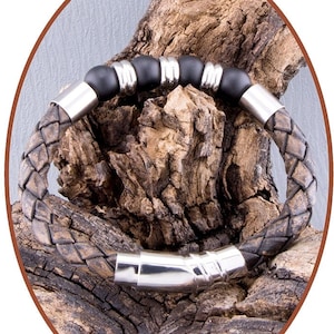 Vintage Cuir Acier Crémation Frêne Perle Bracelet ETL03