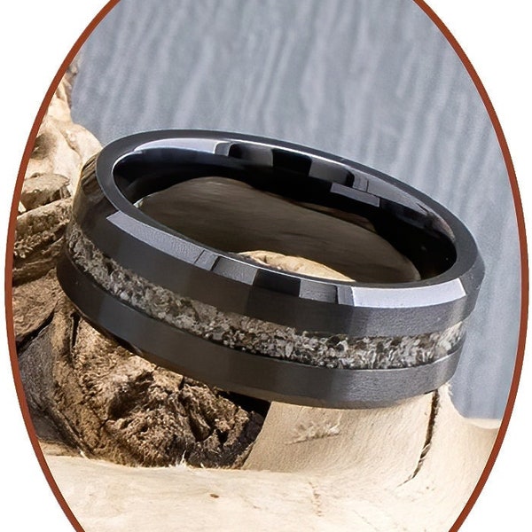 Anillo de cenizas de cremación - Circonio cerámico de 6 y 8 mm de ancho - Visible - Memorial de mascotas - Anillo de cremación para hombres - Joyería de cremación - RB048B