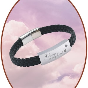 Memorial Jewelry - Ashes Ash Armband - Roestvrij Staal - Zwart PA Leer - Graveerbaar - Crematie Urn Armband - IM001