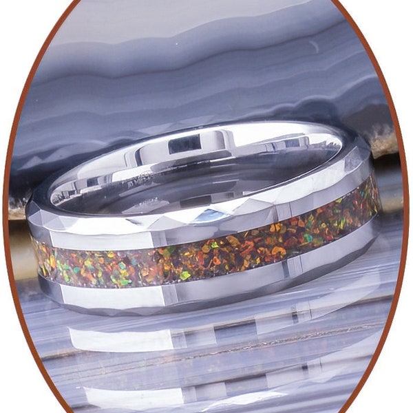 6mm - Cremation Ring - Tungsten Carbide - Opal - Pet Ashes - Ashes Ring - RB049OP2