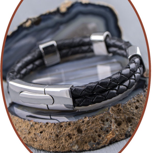 Memorial Ashes Jewelry - Ashes Urn Bracelet - Stainless Steel - Leather - Mens - Cremation Urn Bracelet - VAS004