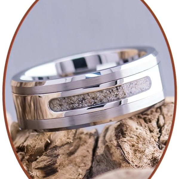 Cremation Ashes Memorial Ring - Tungsten Carbide - Stainless steel inlay - Visible pet Ashes - Cremation Jewelry - 8mm wide - RB045