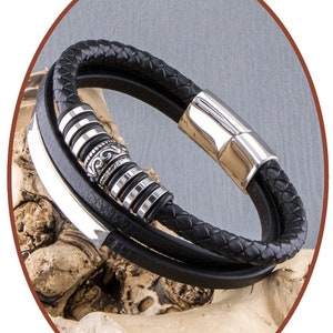 Herdenkingssieraden - asarmband - roestvrij staal - leer - unieke crematiearmband - ASB038