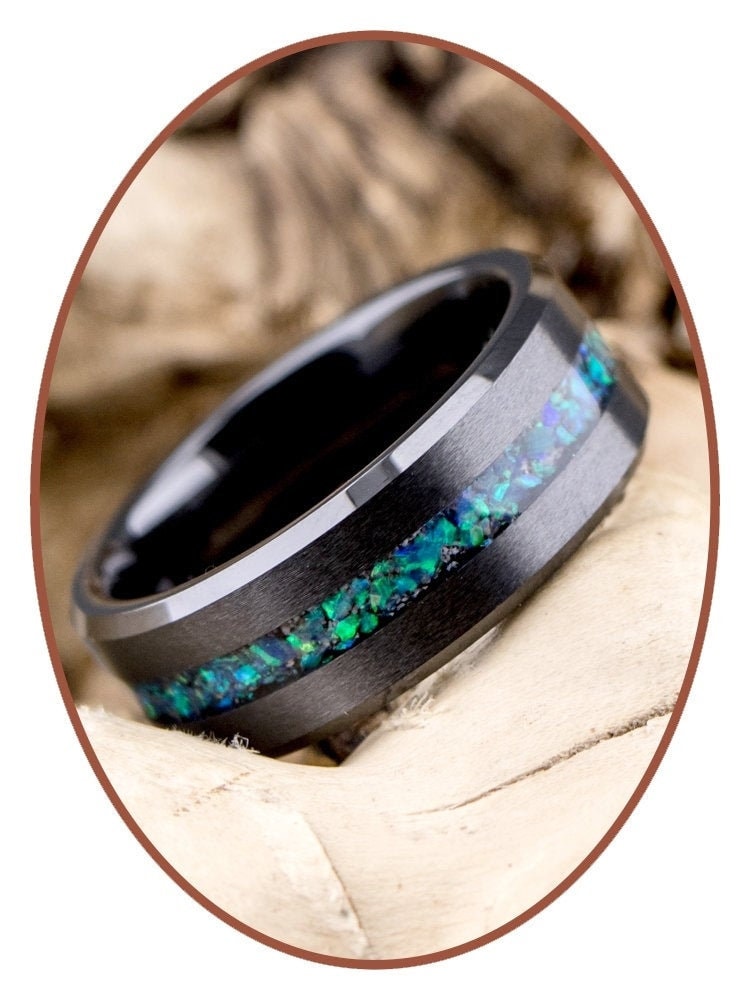 Cremation Ashes Ring Ceramic 6 and 8mm Wide Opal Pet Ashes Men s