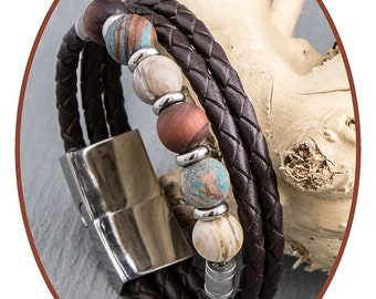 Memorial Jewelry - Ashes Bracelet - Stainless Steel - Leather - Cremation Urn Bracelet - ZAS014K