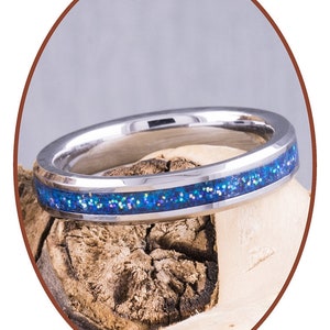 4mm - Cremation Ring - Tungsten Carbide - Pet Ashes - 'Blue Heaven' Ashes Memorial Ring - Cremation Keepsake Urn Jewelry - RB143D