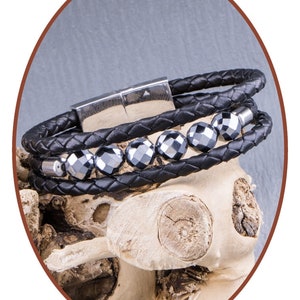 Memorial Jewelry - Huisdier - Ashes Armband - Roestvrij Staal - Leer - Terahertz Kralen - Crematie Urn Armband - ZAS014QA