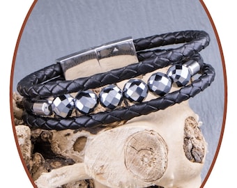 Memorial Jewelry - Pet - Ashes Bracelet - Stainless Steel - Leather - Terahertz Beads - Cremation Urn Bracelet - ZAS014QA