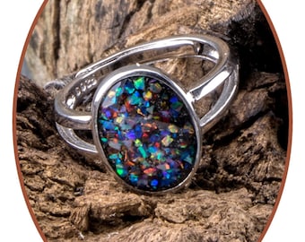 925 Sterling Silver Adjustable Pet Ash Opal Ladies Cremation Ring RB100